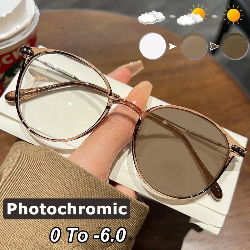 Top Trends: Photochromic Minus Glasses Luxury Anti Blue Light Ladies Myopia Sunglasses Finished Optical Short-sight Goggle Diopter 0 To -6.0 Shoppable Styles