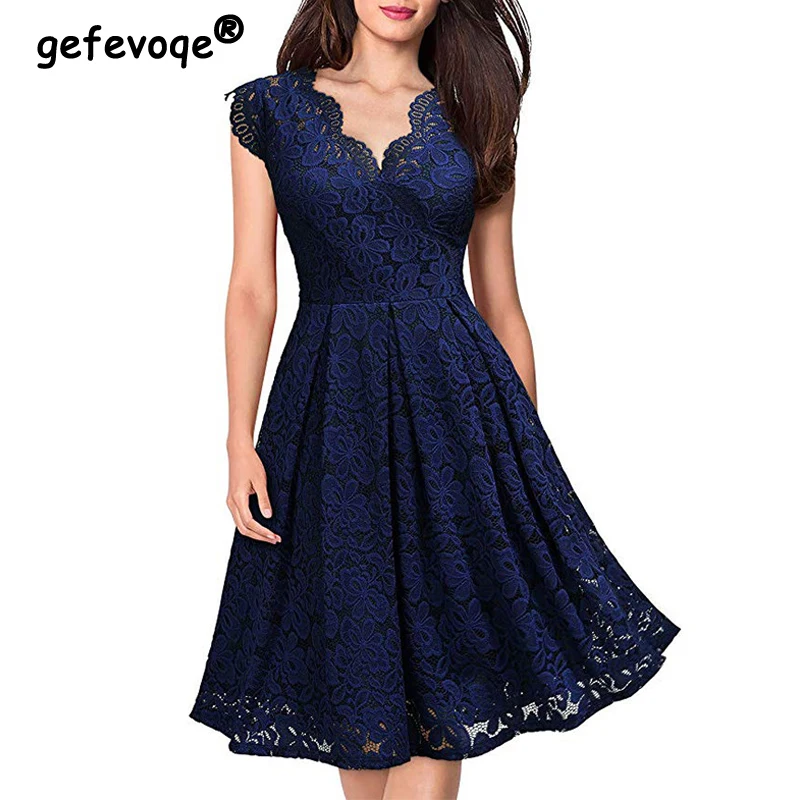 Top Trends: Sexy Lace Hollow Pleated Vintage Elegant Party Dresses For Women Summer Fashion V Neck Sleeveless Solid Slim Midi Dress Vestidos Shoppable Styles