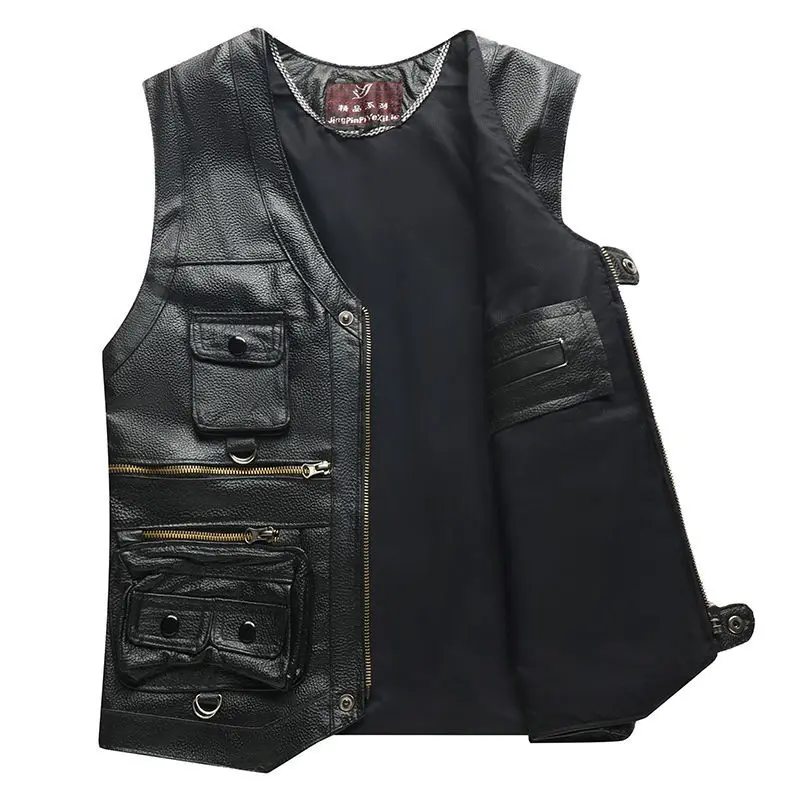 Top Trends: Men's Genuine Leather Vest Keep Warm In Autumn And Winter Top Layer Cowhide Spring And Autumn Multiple Pockets Photography Shoppable Styles - Image 2