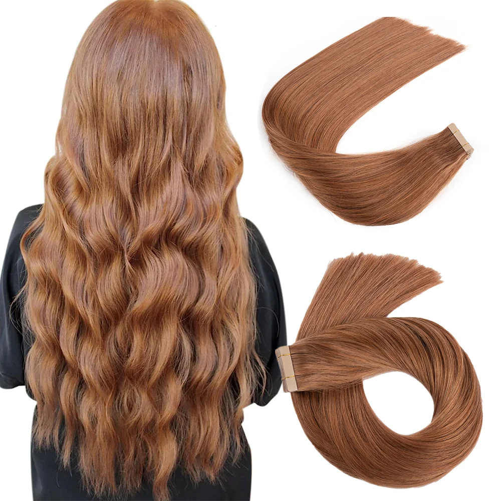 Top Trends: Tape In Human Hair Extensions 100% Real Hair Invisible Seamless Skin Weft Straight 10A Remy Hair Brown Color 14-24 Shoppable Styles