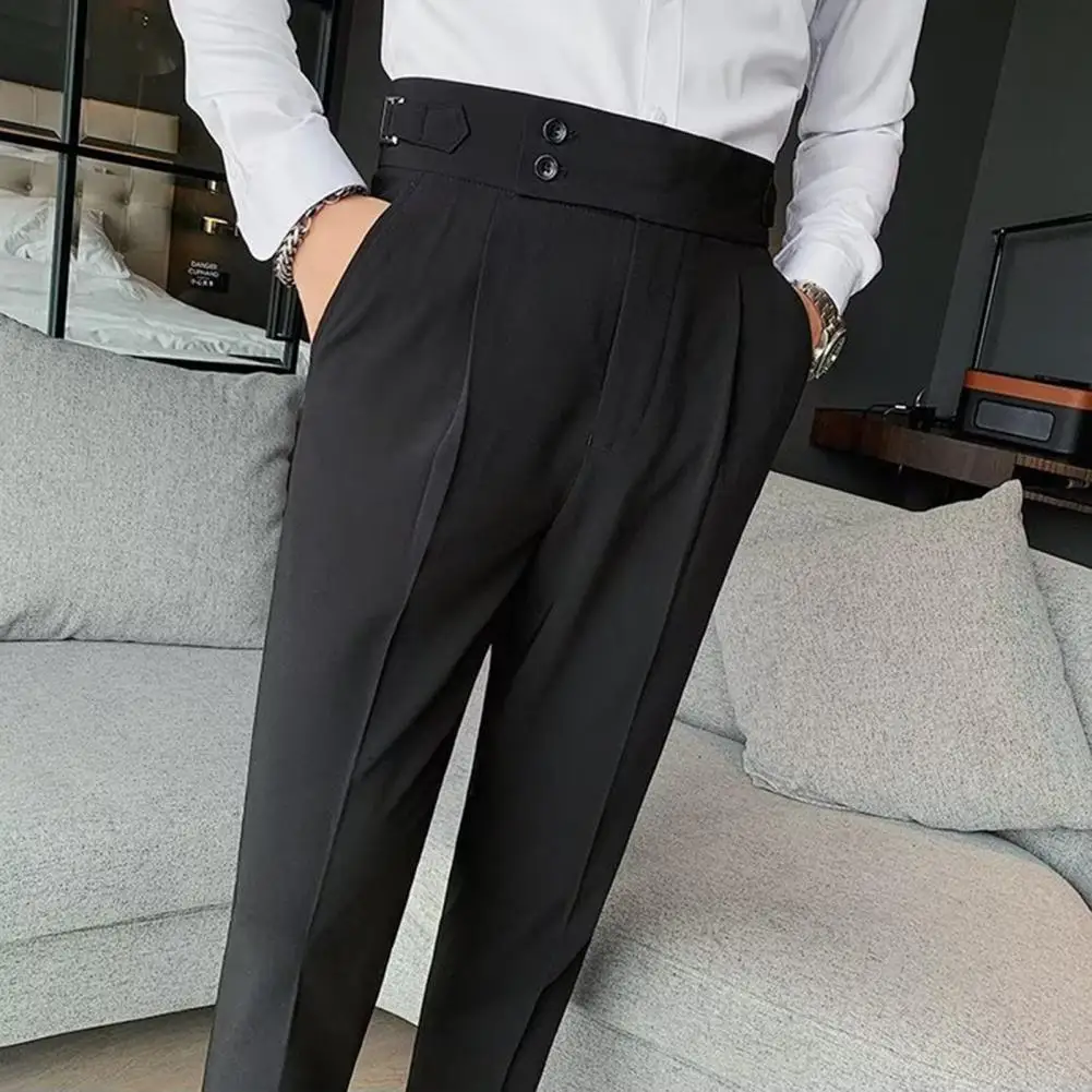 Top Trends: Men Pants Classic Men's Office Trousers Slim Fit High Waist Vintage Pockets For Formal Business Style Elegant Formal Pants Shoppable Styles