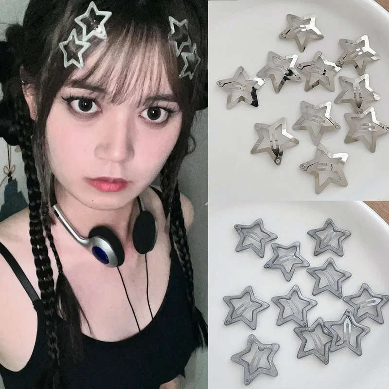 Top Trends: 1 / 50pcs Silver Glitter Star BB Hair Clips Women Grils Cute Metal Y2K Star Hairpin Side Barrettes Hair Accessories Headwear Gift Shoppable Styles