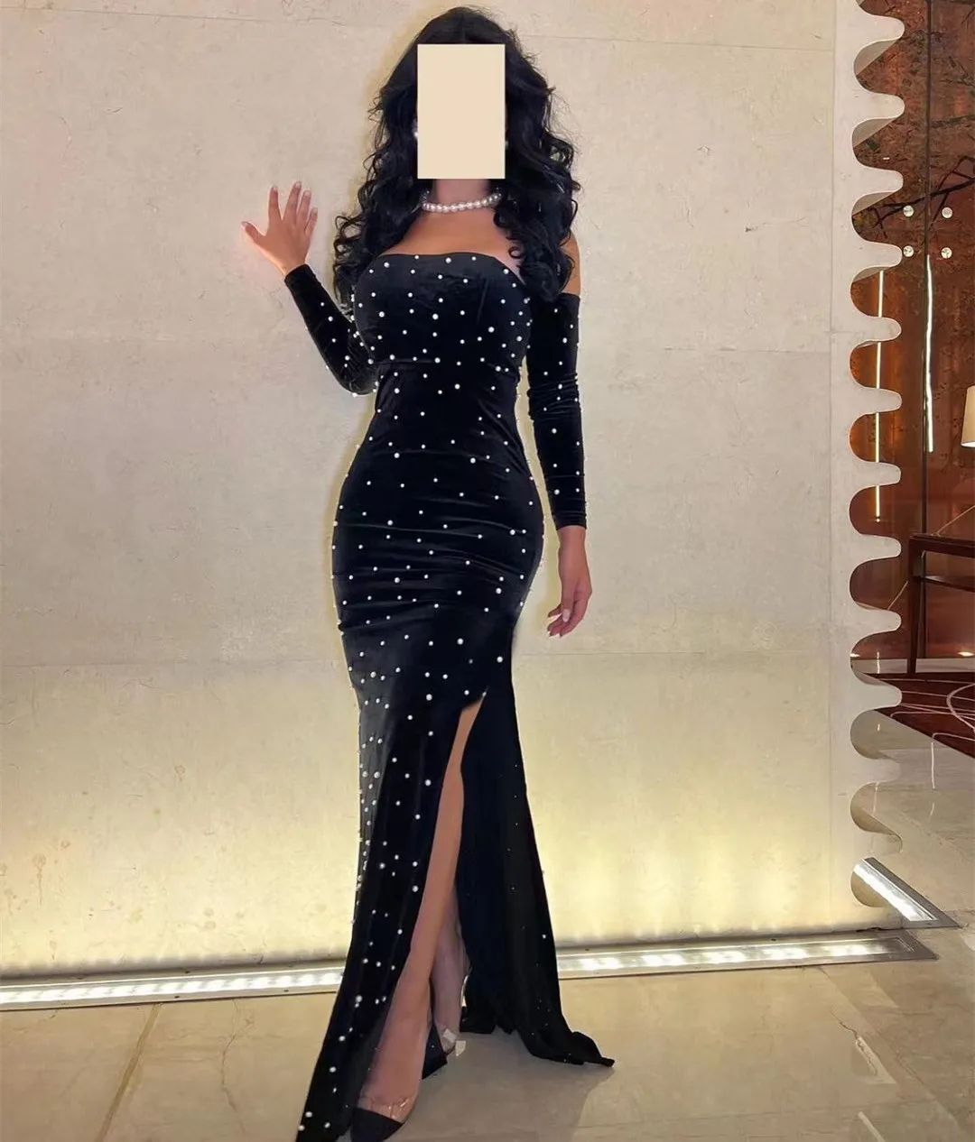 Top Trends: Luxury Beaded Bodice Black Prom Dresses Mermaid Side Slit Sexy Cocktail Party Women Wear Detachable Long Sleeves Evening Gowns Shoppable Styles