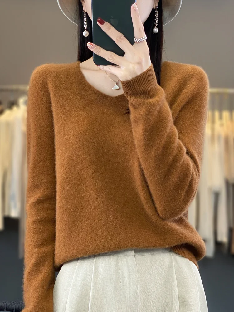 Top Trends: 2023 New Womens Basic V-neck Pullover Sweater 100% Merino Wool Long Sleeve Cashmere Knitwear Autumn Winter Female Clothing Tops Shoppable Styles