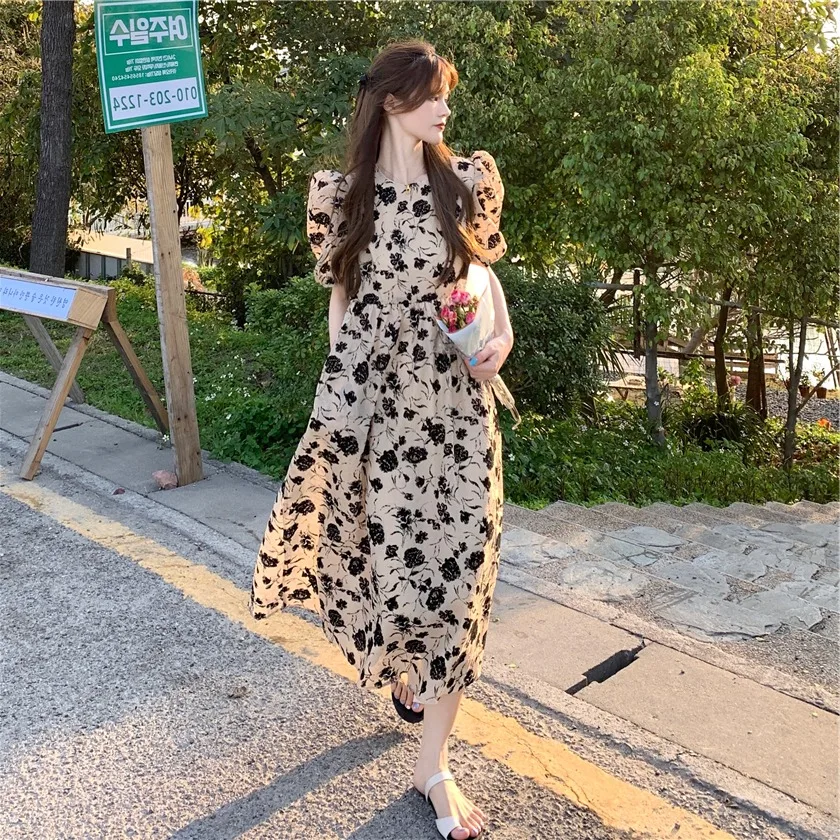 Top Trends: Puff Sleeve O-Neck Vintage Floral Maternity Dress Long Loose Pregnant Woman Chiffon Dress High Waist Pregnancy Beach Dress Cute Shoppable Styles