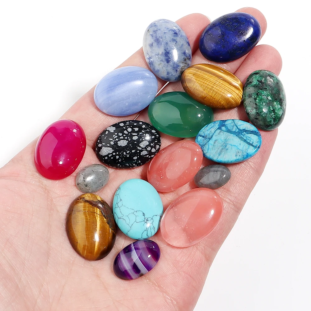 Top Trends: 2-5pcs / pack Natural Stone Cabochon Oval Cabochon Agate Lapis Loose Beads Flat Back Cameo Cabochon Spacers For Diy Ring Necklace Shoppable Styles