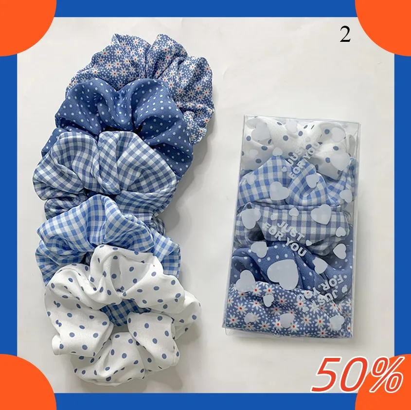 Top Trends: Free 5 / 6 / 7 / 8 Pcs Set Scrunchies Pack Korea Striped Floral Print Women Girls Silky Hairband Hair Ties Ring Rope Hair Accessories Shoppable Styles