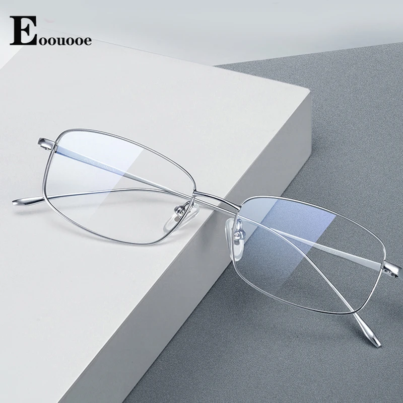 Top Trends: Men Glasses Frame Titanium Square Optical Eyewear Prescription Glasses Myopia Hyperopia Reading Ultralight Glasses Silver Gold Shoppable Styles