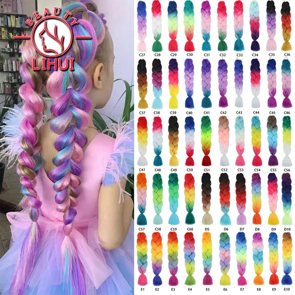 Top Trends: Lihui 24 Inch Jumbo Braids Extensions Synthetic Braiding Hair Afro Ombre Color Kanekalon Hair For Children Braid 100g Shoppable Styles