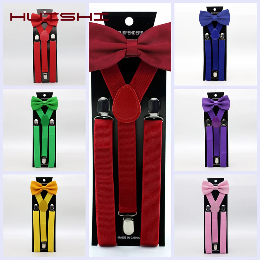 Top Trends: HUISHI Men Suspenders Bow Tie Set Jeans Polyester 43 Colorful Solid Y-Back Braces Butterfly Adjustable Bow Tie For Men Suspender Shoppable Styles