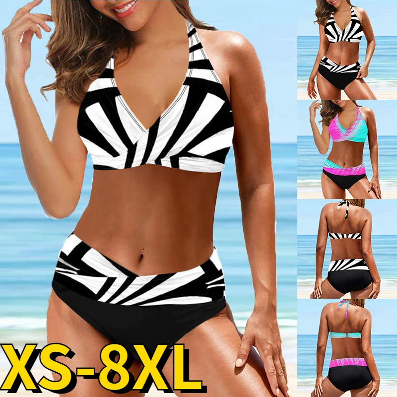 Top Trends: Summer Women Sexy Bikini Swimwear Women Loose Size Bikinis Set Swimsuit Abstract Printing Bathing Suit Two-piece Set Swimsuit Shoppable Styles