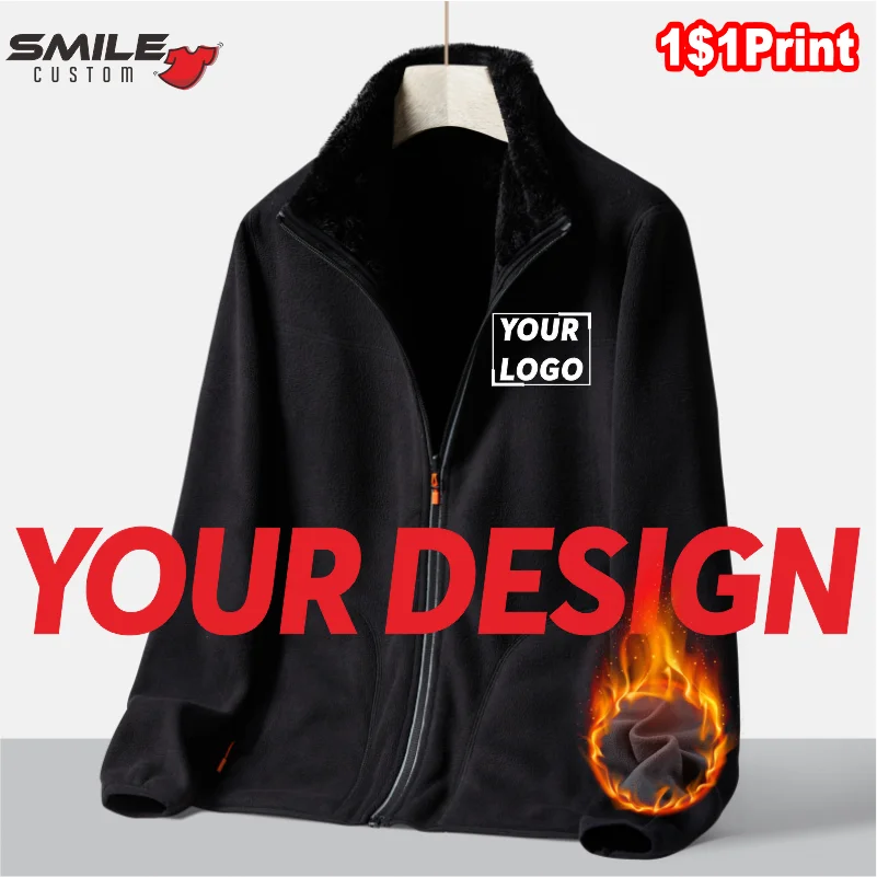 Top Trends: Winter New Double-Side Wear Jacket Custom Print Logo Men Casual Plus Velvet Thicken Sweatshirt Embroidery Brand Warm Coat Design Shoppable Styles