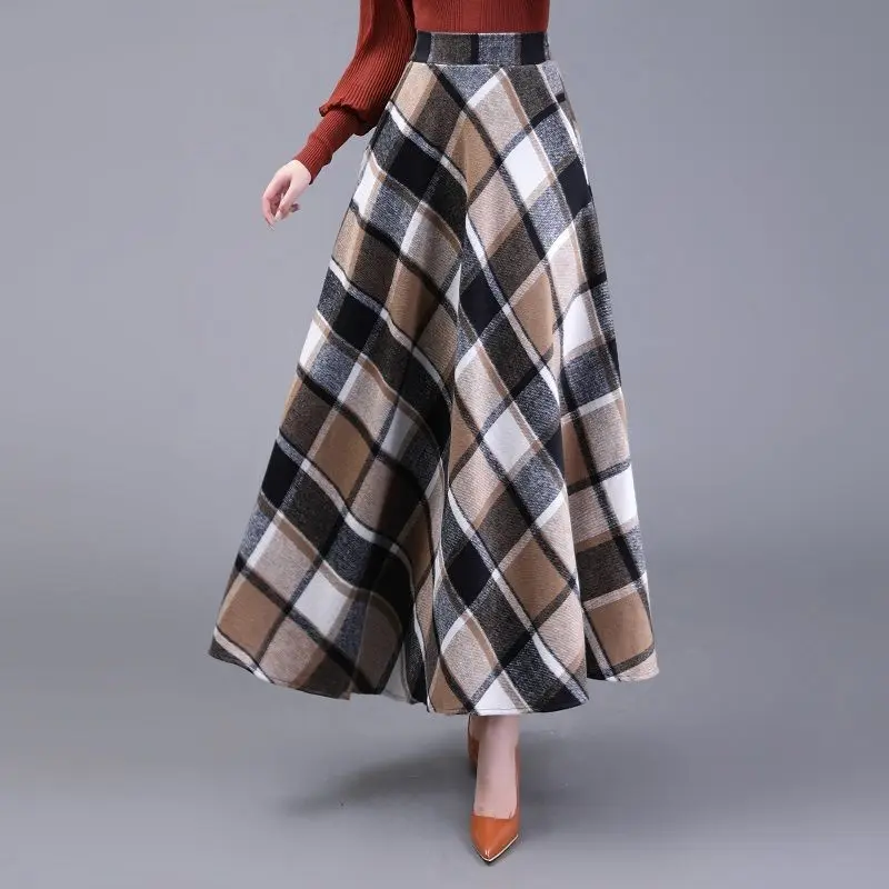 Top Trends: 2023 Autumn Winter Warm Long Skirt New Long Umbrella Skirt For Women Plaid Vintage Length High Waist Elasticized Casual Shoppable Styles