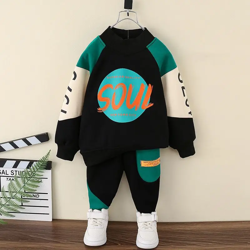 Top Trends: Boys Clothes Fleece Warm Hoodies Trousers Sets Kids Autumn Winter Letter Printed Sweatshirts Pants Outfits Baby Tracksuit 2-10Y Shoppable Styles