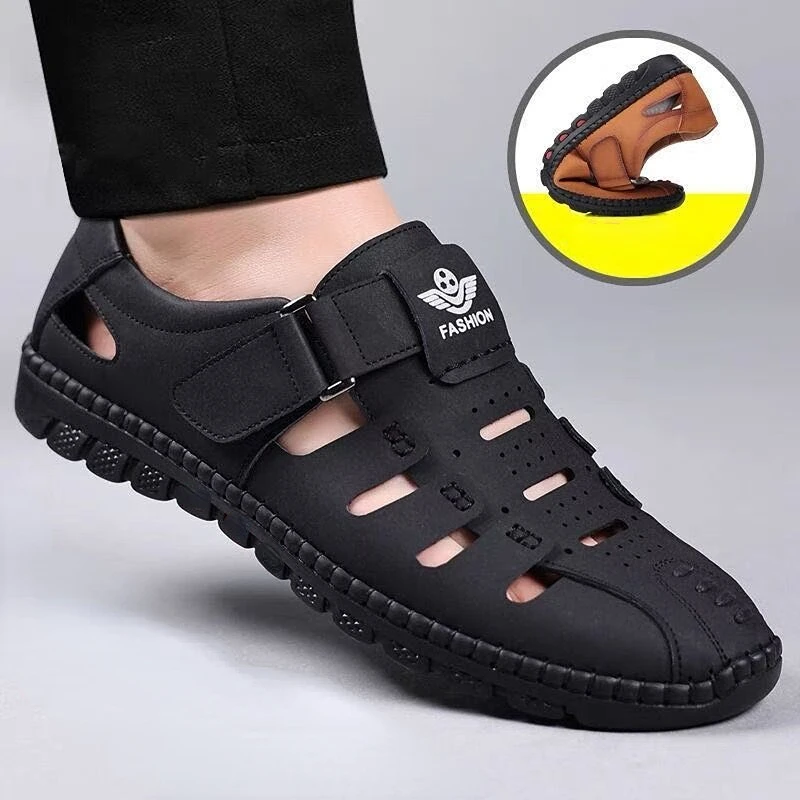 Top Trends: Mens Summer Sandals For Beach Leather Hollow Soft Sandals Non Slip Closed Toe Breathable Quick Drying Hole Shoes Sandals For Men Shoppable Styles - Image 5