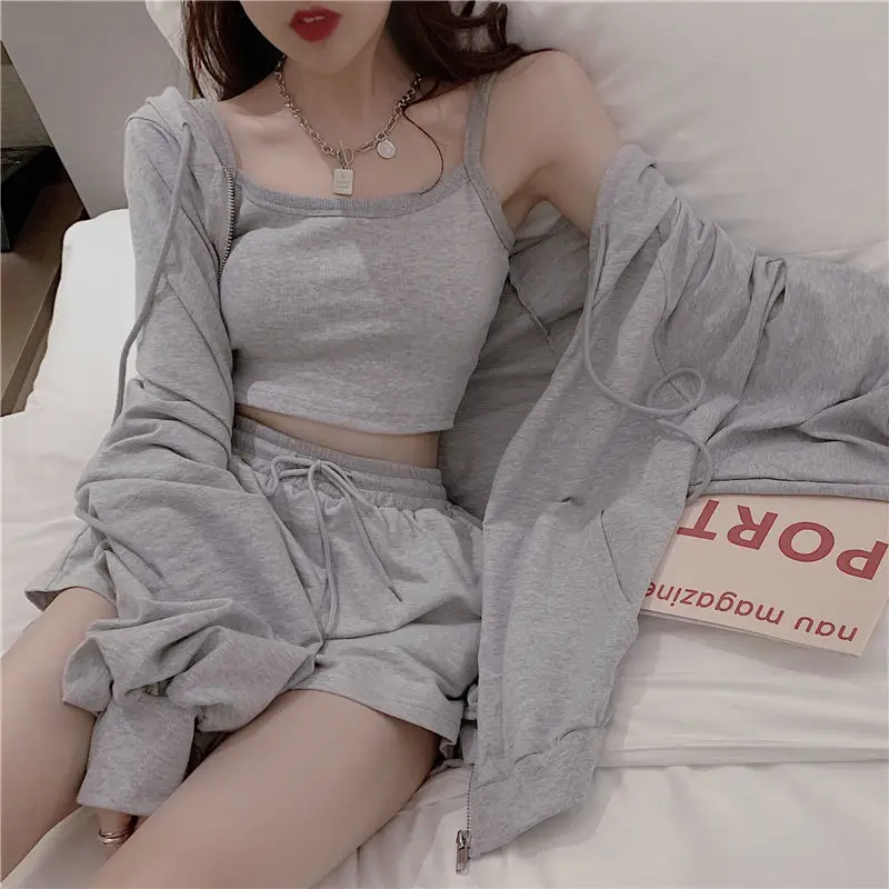 Top Trends: Loungewear Women 3 Pieces Summer Sleepwear Ensembles De Pyjama Nightgown Suits With Shorts Home Wear Roomware 2020 Shoppable Styles