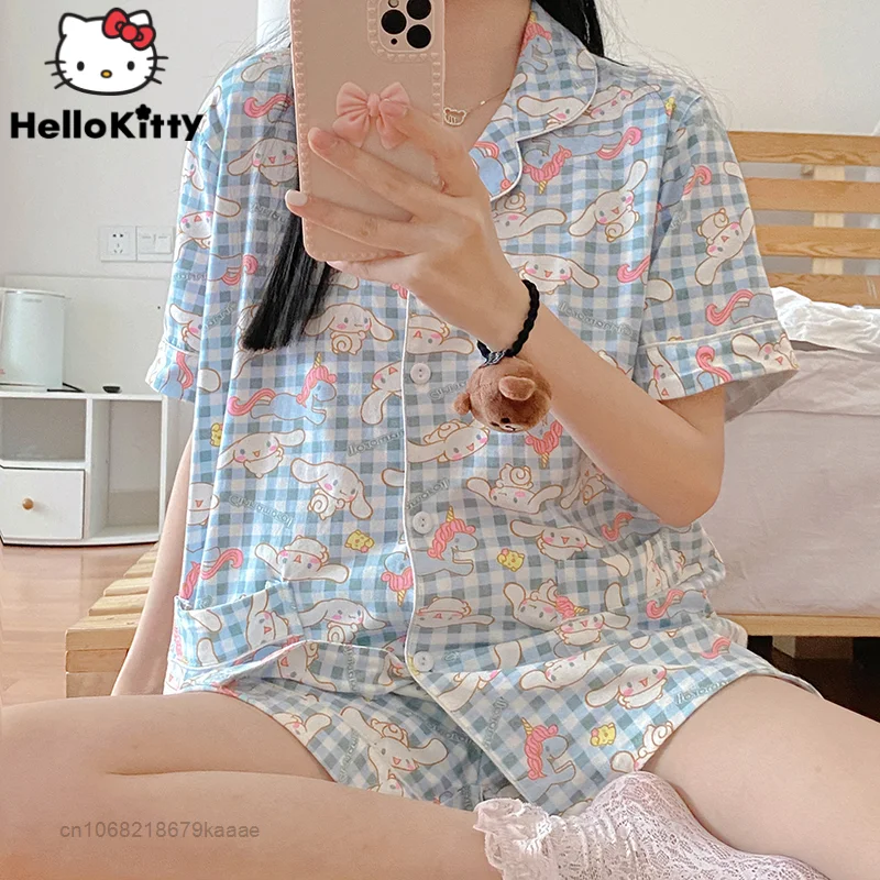 Top Trends: Sanrio Cinnamoroll Pajamas Sets Nightwear Kawaii Short Sleeved Blouse Summer Cartoon Shorts Top For Women Sweet Y2k Girl Clothes Shoppable Styles