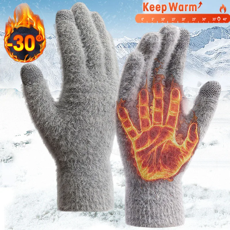 Top Trends: Winter Plush Thickened Warm Gloves Unisex Touchscreen Thermal Fleece Cold Resistance Windproof Outdoor Running Skiing Mittens Shoppable Styles