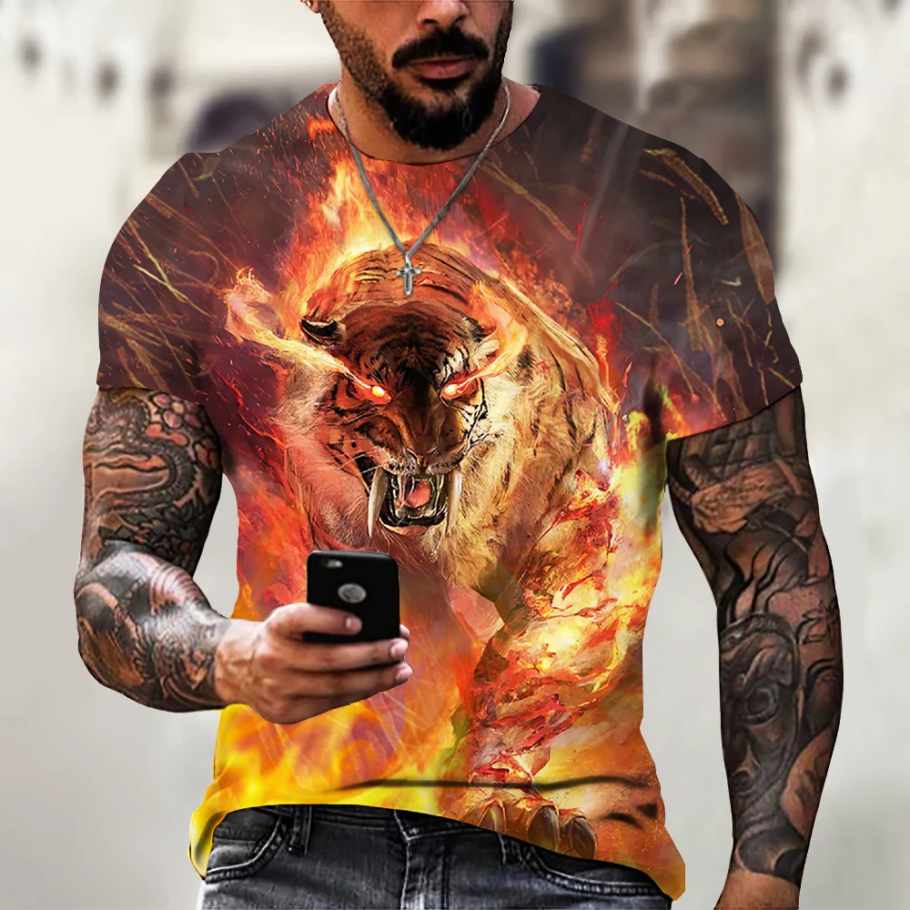 Top Trends: Tiger Fighting Animal Beast Fierce T-shirt 3d Print T Shirt Summer Men&#039;s Oversized Short Sleeve Tops Tees Men&#039;s Designer Clothes Shoppable Styles