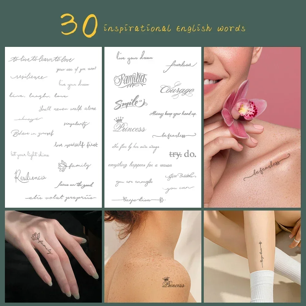 Top Trends: 30 Inspirational Tattoo Stickers Temporary Waterproof Body Art English Alphabet Fake Tattoo For Woman Semi Permanent Flash Tatto Shoppable Styles