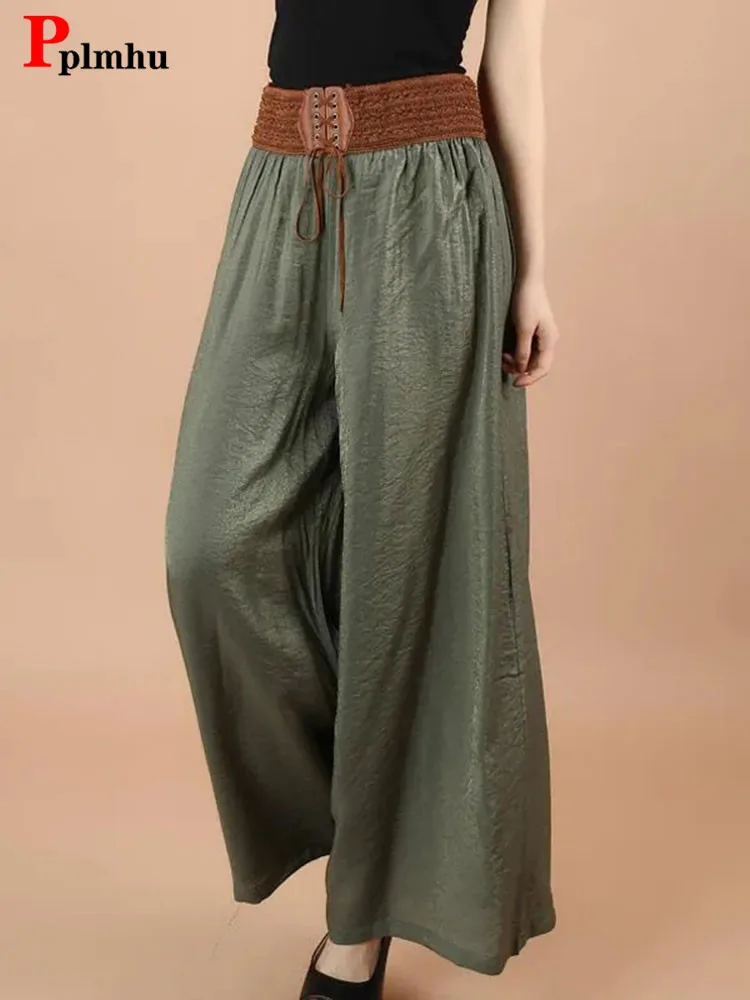 Top Trends: Summer Casual High Waist Wide Leg Pants Vintage Cotton Linen Women Culotte Pantalones Big Size 4xl Straight Ankle-length Spodnie Shoppable Styles