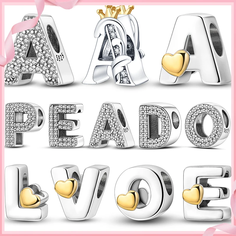 Top Trends: 26 A-Z Alphabet Beads 925 Sterling Silver LOVE Letter Charms Fit Original Pandora Charms Bracelet Bangle CZ Zircon Beads Jewelry Shoppable Styles