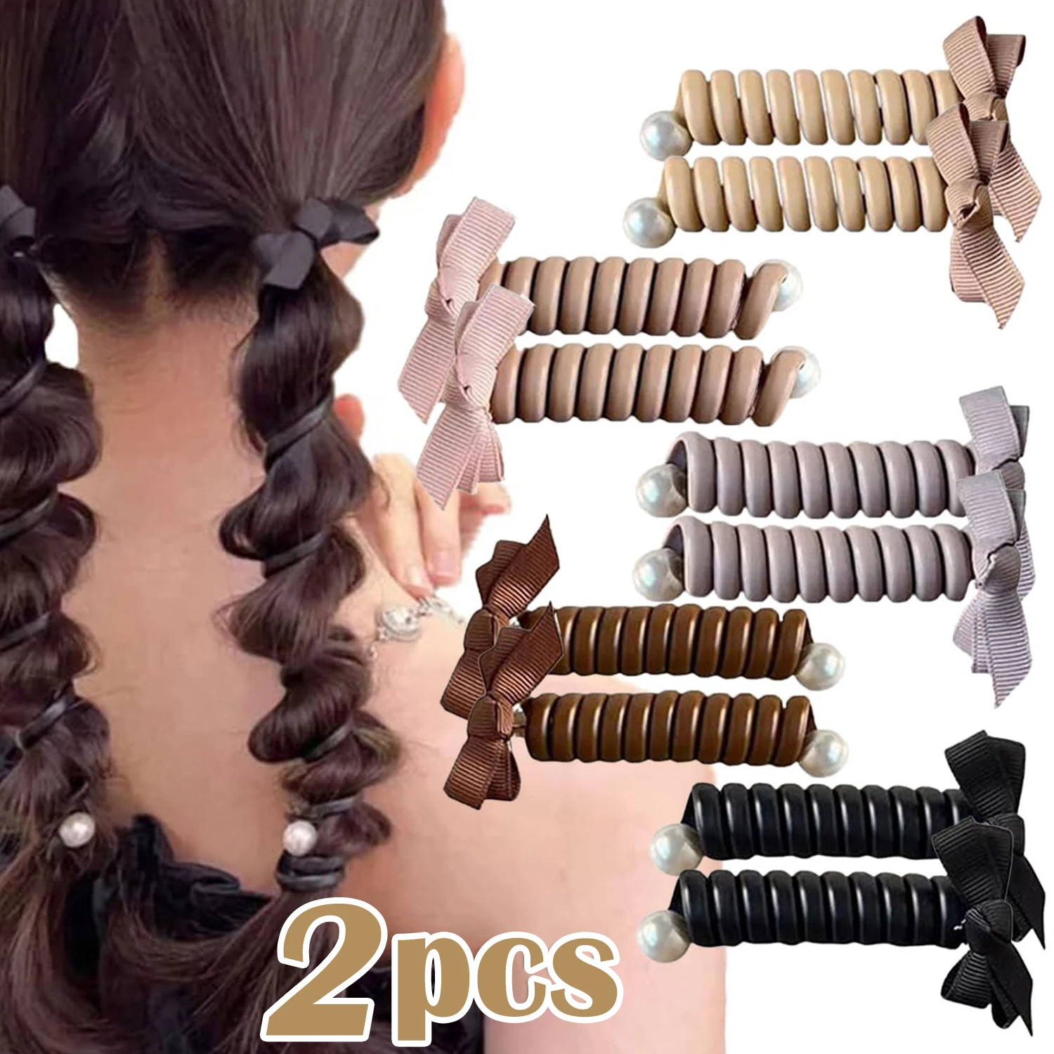 Top Trends: 1 / 2pcs Elastic Rubber Band For Children Girls Telephone Wire Hair Ties Spiral Coil Hairbands Hair Rope Ponytail Hair Accessories Shoppable Styles