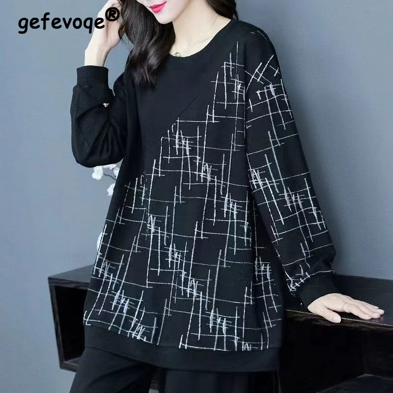 Top Trends: Women Trendy Print Patchwork Casual Streetwear Oversized Sweatshirts Autumn Korean Style O Neck Long Sleeve Tunic Pullover Tops Shoppable Styles