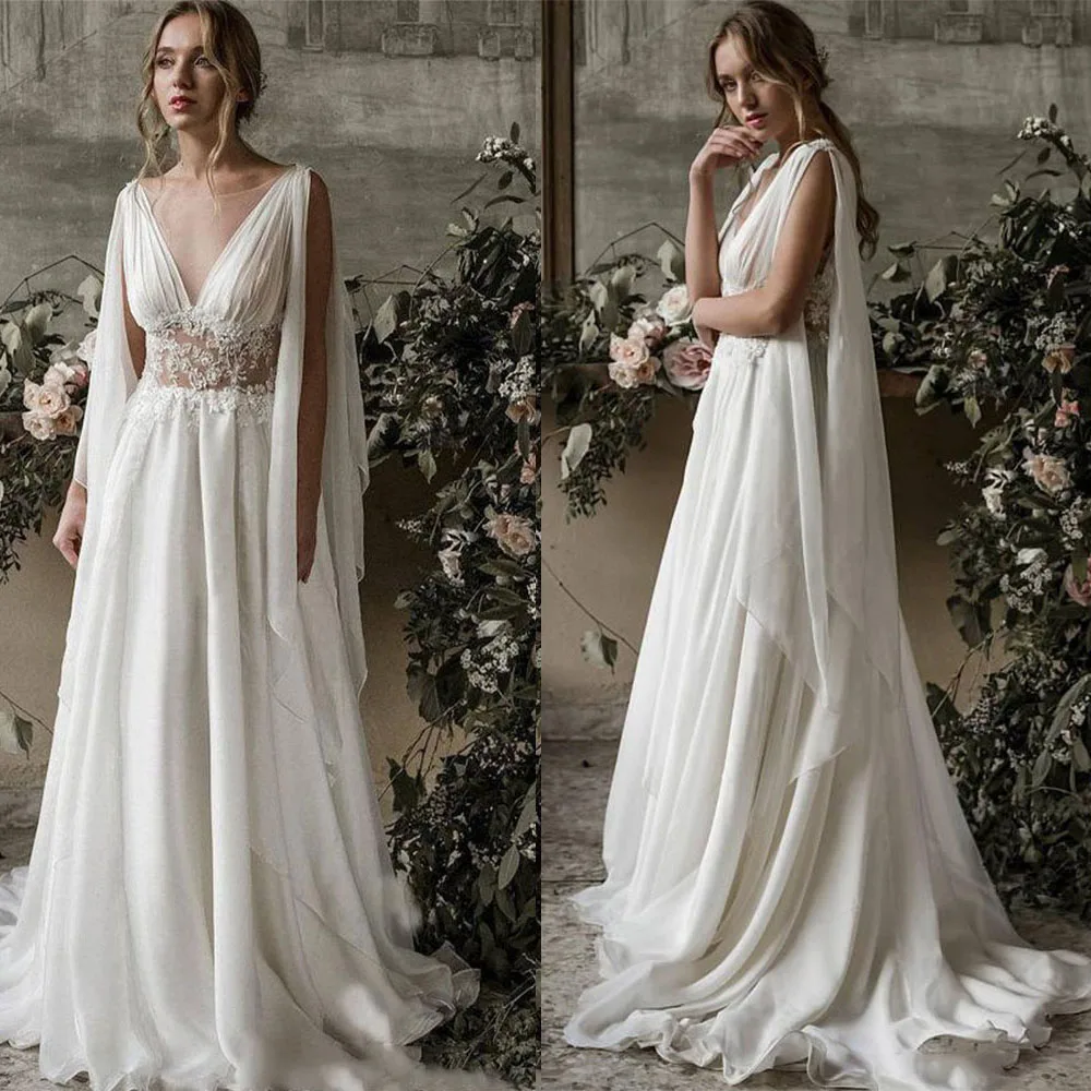 Top Trends: 2023 Vintage Chiffon Appliques Boho Chic Beach Wedding Dresses Backless A-line Bohemian Bridal Gowns Bride Vestidos De Novia Shoppable Styles