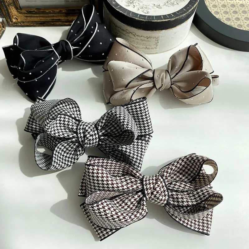 Top Trends: Handmade Bow Hairpin For Girl Houndstooth Plaid Hairpin Rhinestone Temperament Ponytail Clip Spring Clip Back Head Top Clip Shoppable Styles - Image 2