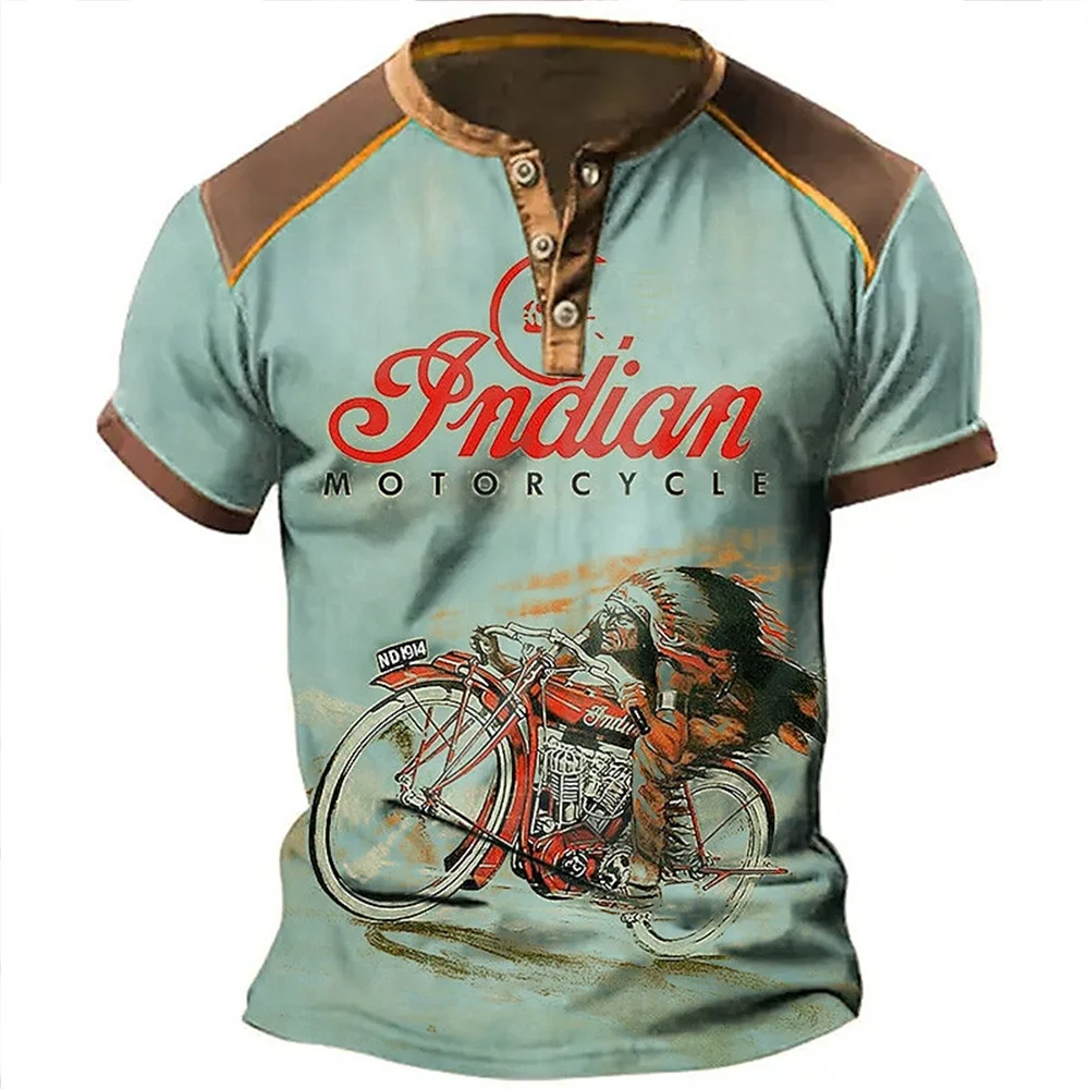 Top Trends: 2023 New Casual Fashion Button T-Shirt Men's Summer Breathable Undershirt Retro Motorcycle Elements 3D Men's Short-Sleeved Top Shoppable Styles