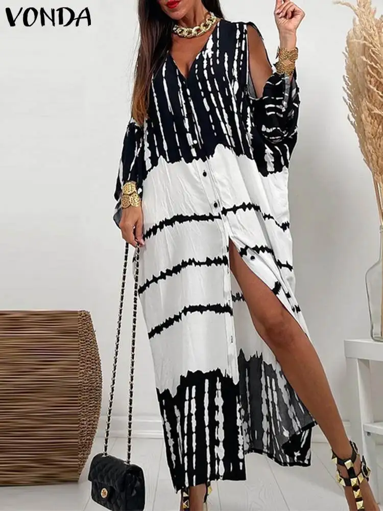 Top Trends: Women Maxi Dress 2023 Sexy Deep V-neck Off Shoulder Printed Sundress Sexy Loose Party Shirt Dress VONDA Bohemian Vestidos Baggy Shoppable Styles - Image 4