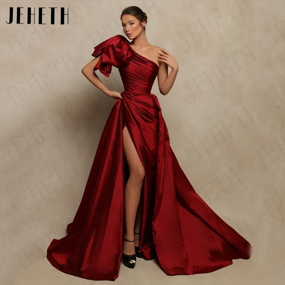 Top Trends: JEHETH One Shoulder Long Evening Dress Sexy High Split Satin Burgundy Pleated Prom Gown Formal Women Party فساتين مناسبة رسمية Shoppable Styles