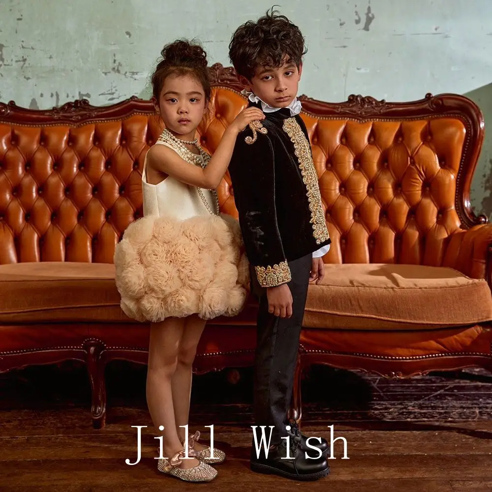 Top Trends: Jill Wish Mini Dubai Champagne Flower Girl Dresses Satin Handmade Flowers Baby Kids Birthday Wedding Party Gown Pageant J105 Shoppable Styles