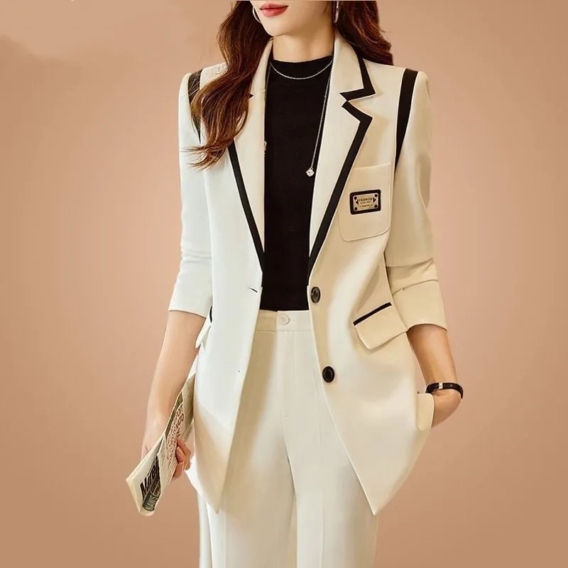 Top Trends: Sets For Women 2 Pieces Spliced Jacket Blazer Casual Wide Leg Pants Elegant Office Business Set Conjuntos Para Mujeres 2 Piezas Shoppable Styles