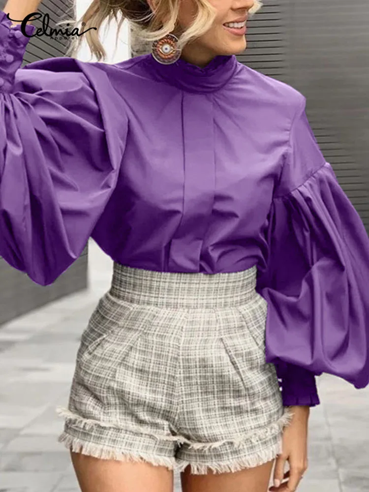 Top Trends: Celmia Shirts And Blouses For Women Fashion 2024 Purple Tops Elegant Lantern Sleeve Chic Blusa Autumn Stylish Clothing Oversized Shoppable Styles