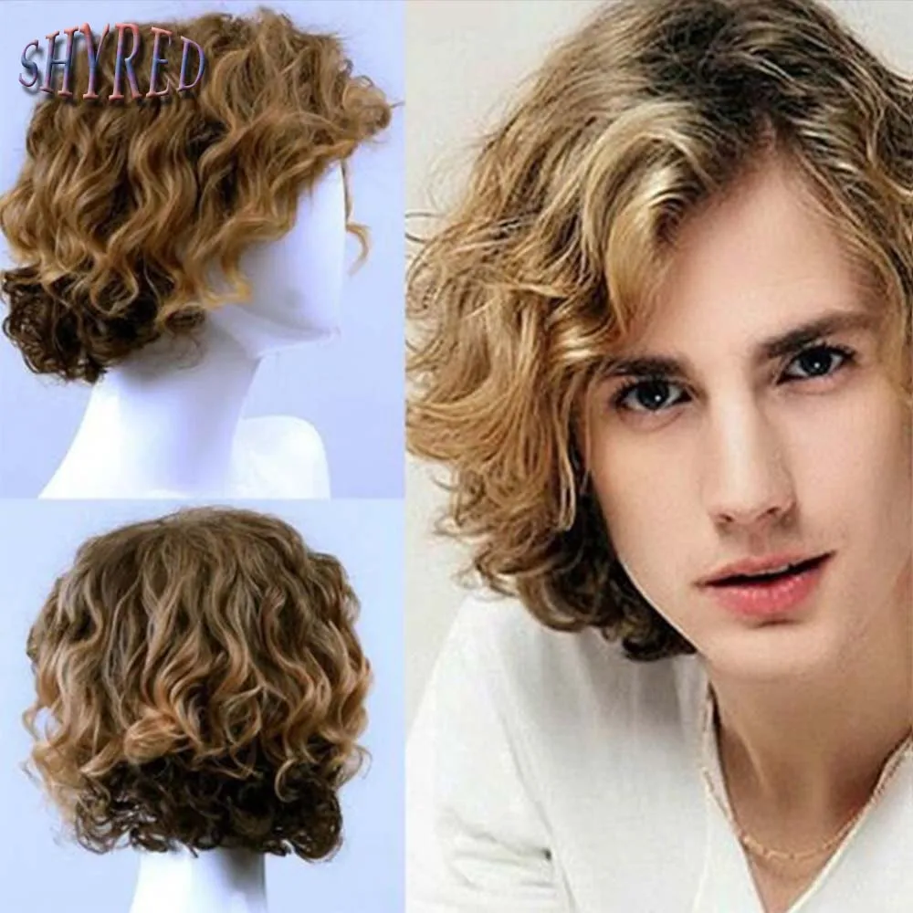 Top Trends: Synthetic Short Curly Wigs Men Boy Cosplay Party Brown Mixed Black Heat Resistant Breathable Fake Hair Men&#039;s Wig Shoppable Styles