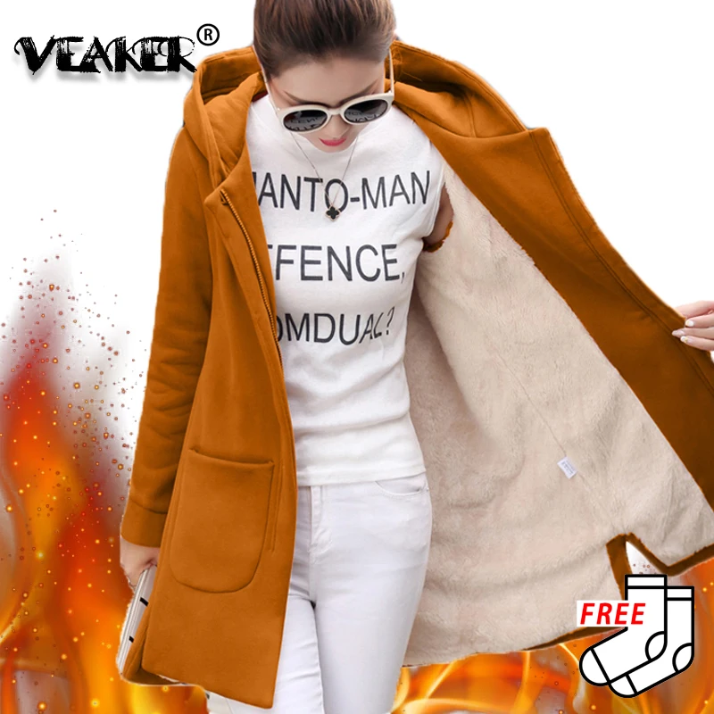 Top Trends: 2023 Autumn Winter Women&#039;s Fleece Jacket Coats Female Long Hooded Coats Outerwear Warm Thick Female Red Slim Fit Hoodies Jackets Shoppable Styles