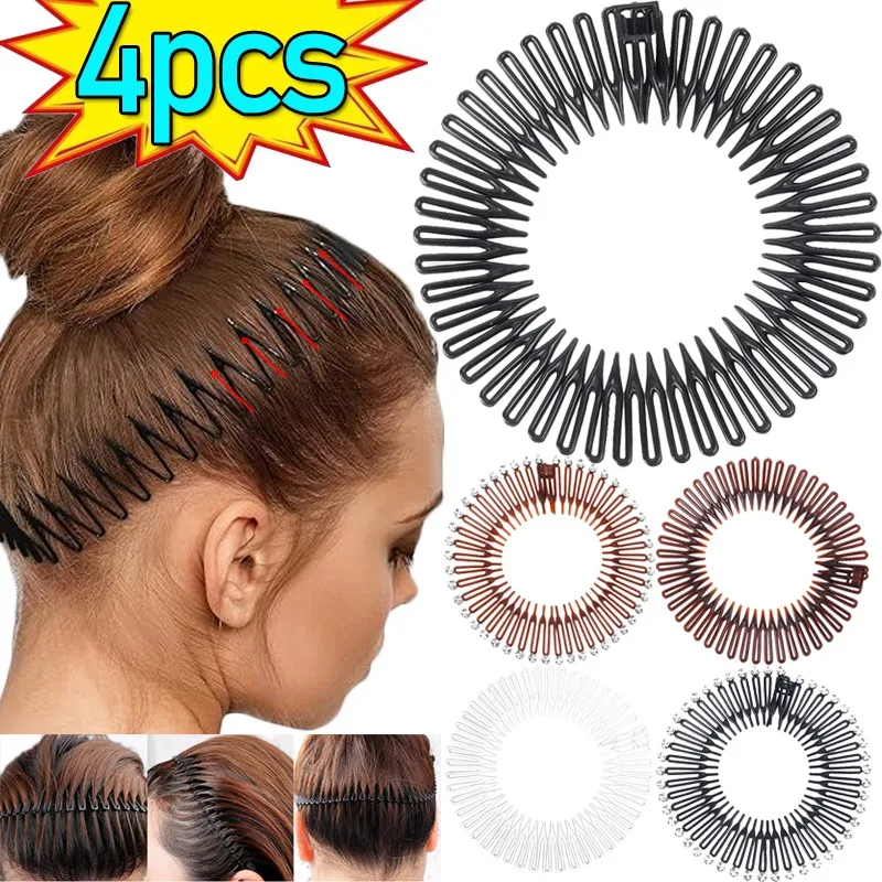 Top Trends: 1-4pcs Rhinestone Plastic Full Circle Stretch Diamond Flexible Comb Women Girls Flexible Plastic Circle Teeth Hair Accessories Shoppable Styles