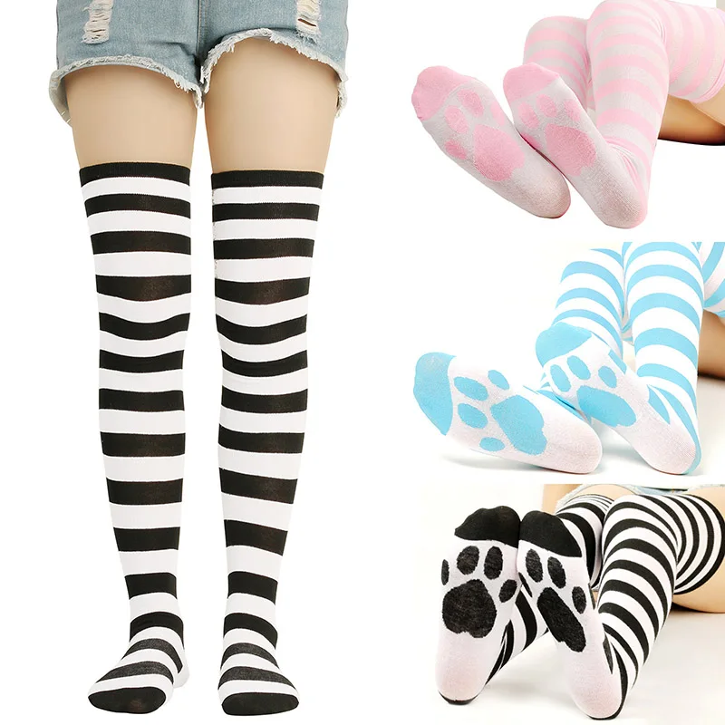 Top Trends: Women Sweet Cute Over Knee Long Striped Socks For Girl Cat Paw Claw Thigh High Stockings Gothic Punk Halloween Christmas Gift Shoppable Styles