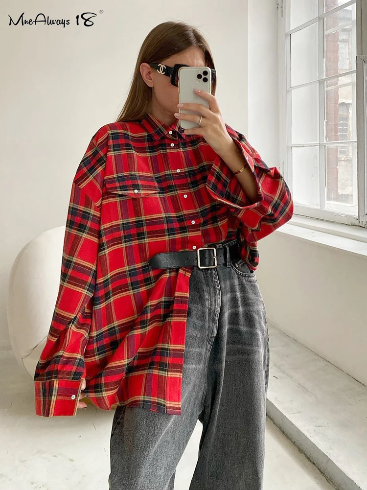 Top Trends: Mnealways18 Bright Gingham Oversized Shirts For Women Street Style Casual Shacket Blouses And Tops Single-Breasted Spring 2024 Shoppable Styles