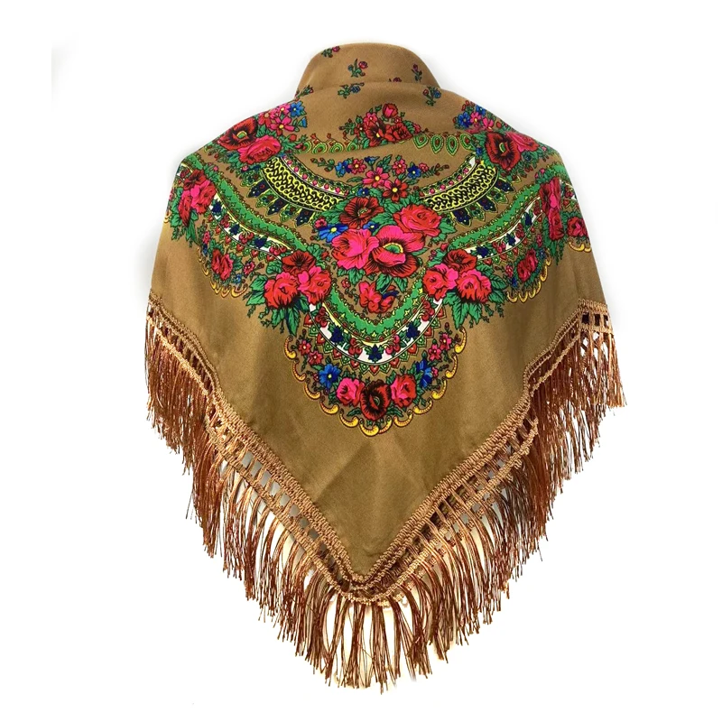 Top Trends: 2022 New Women Russian Style Square Scarf Ethnic Fringed Headband Bandana Babushka Headwrap Shawl Retro Floral Printed Shawls Shoppable Styles