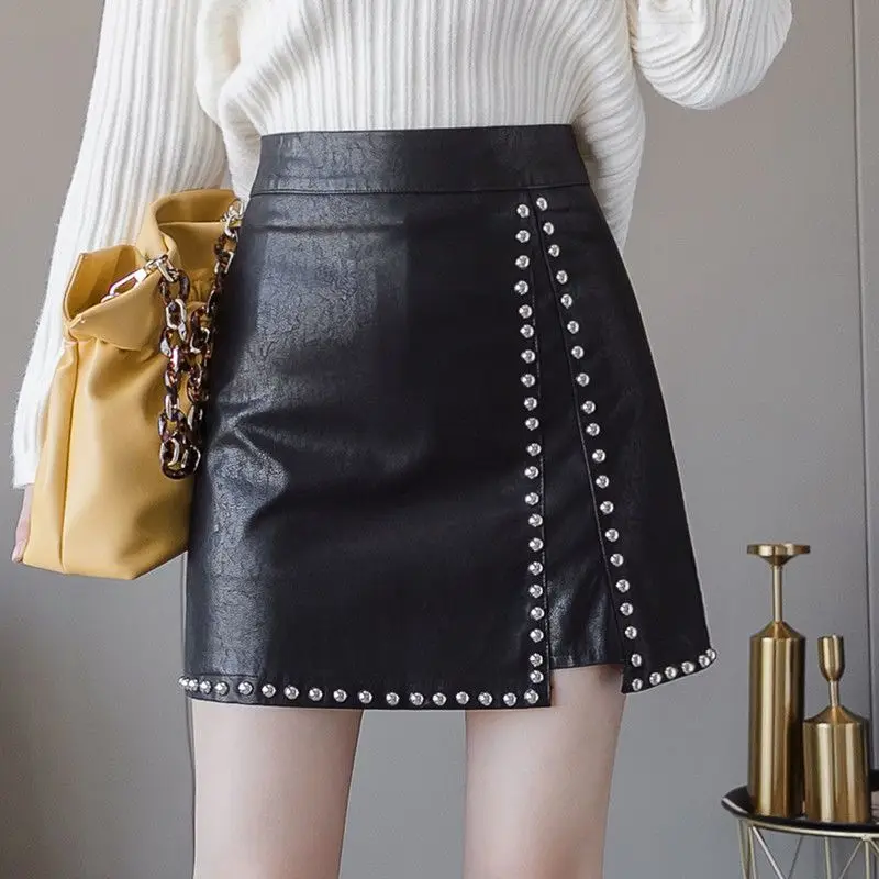 Top Trends: Black Irregular A-line Skirt Spring Autumn New High Waist Solid Color Split Hem Hip Short Skirt Fashion Trend Women Clothing Shoppable Styles