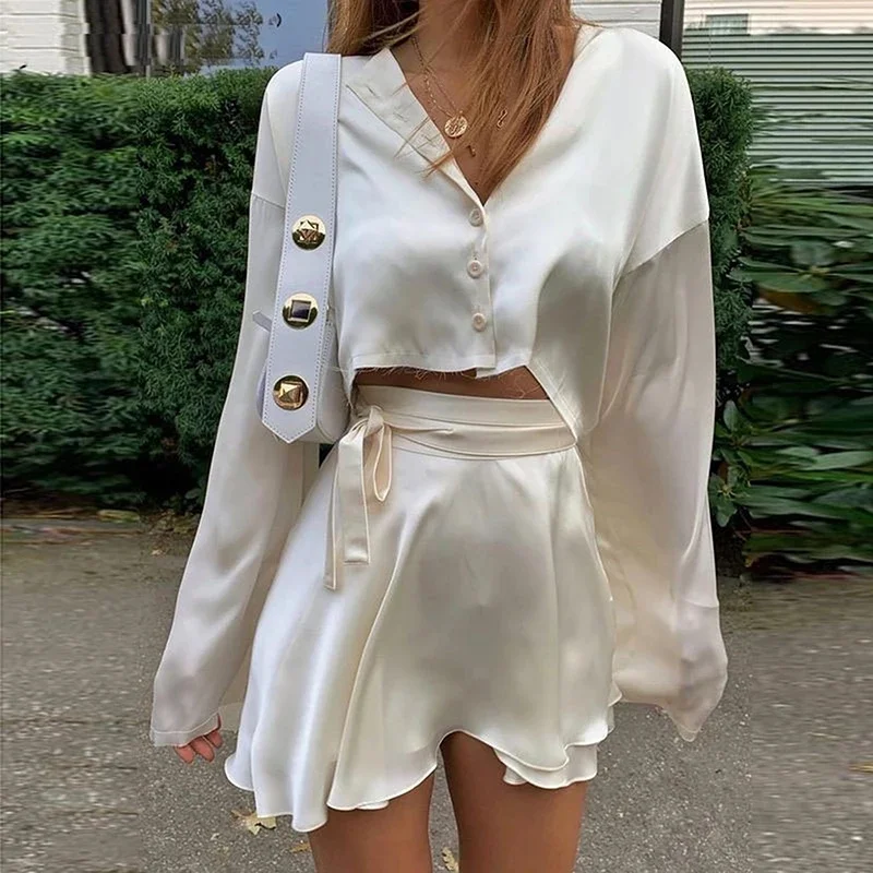 Top Trends: Women Summer Mini Sexy Satin Skirt Pleated Grils Y2k Skirts 2021 White Black One Piece High Waist Elegant Lace-up Sprots Tennis Shoppable Styles