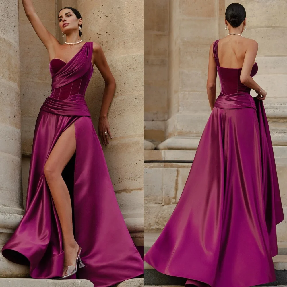 Top Trends: Prom Dress Velour Prom Dress High Quality Exquisite One-shoulder A-line Draped Shirred Customized Shoppable Styles