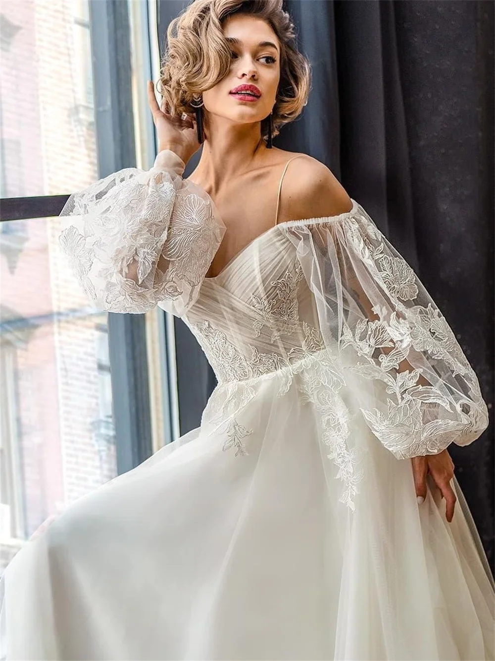 Top Trends: Elegant Puff Sleeve Wedding Dress Simple Lace Appliquéd Bridal Dresses Sexy Strapless Gown Vestido De Novia Shoppable Styles - Image 4