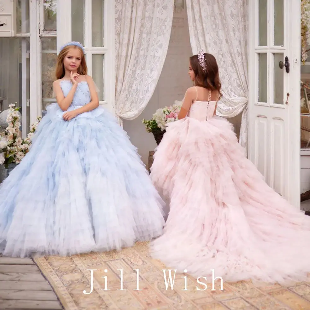 Top Trends: Jill Wish Luxury Arab Flower Girl Dress Beaded Dubai Princess Kids Wedding Birthday First Communion Party Evening Gown 2024 J285 Shoppable Styles