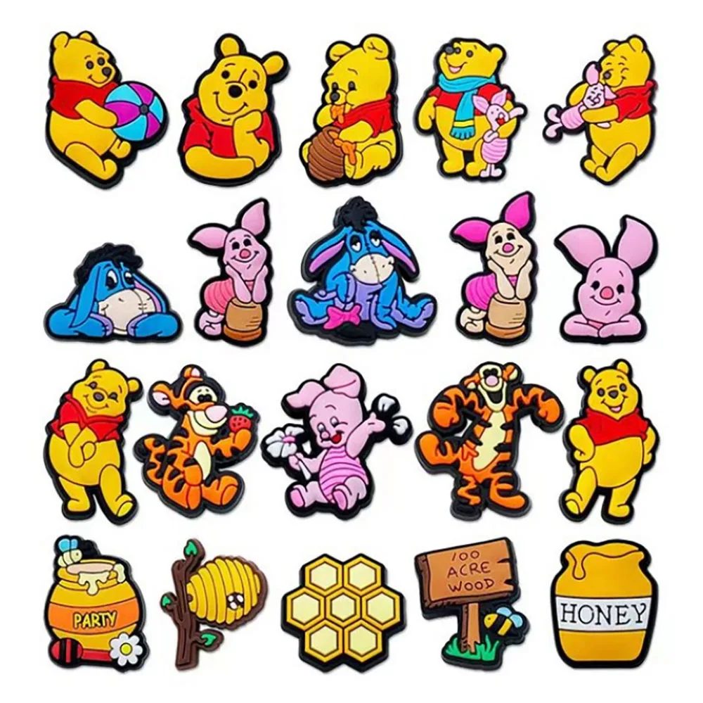 Top Trends: 1pcs Disney Pooh Piglet Tigger Honey Shoe Charms PVC Accessories DIY Shoe Decoration For Clog Sandal Buckle Kids X-mas Gifts Shoppable Styles