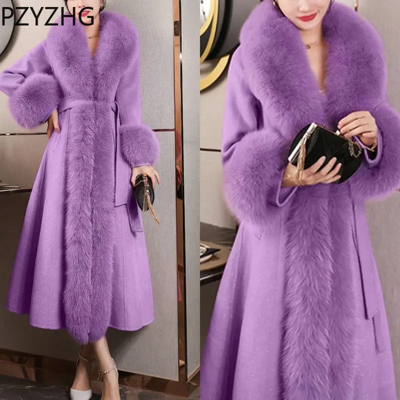 Top Trends: 2023 Winter Women New Cashmere Coat Anti Fox Collar Fabric Plus Cotton Mid Length Coat Celebrity High Large Collar Faux Fur Shoppable Styles