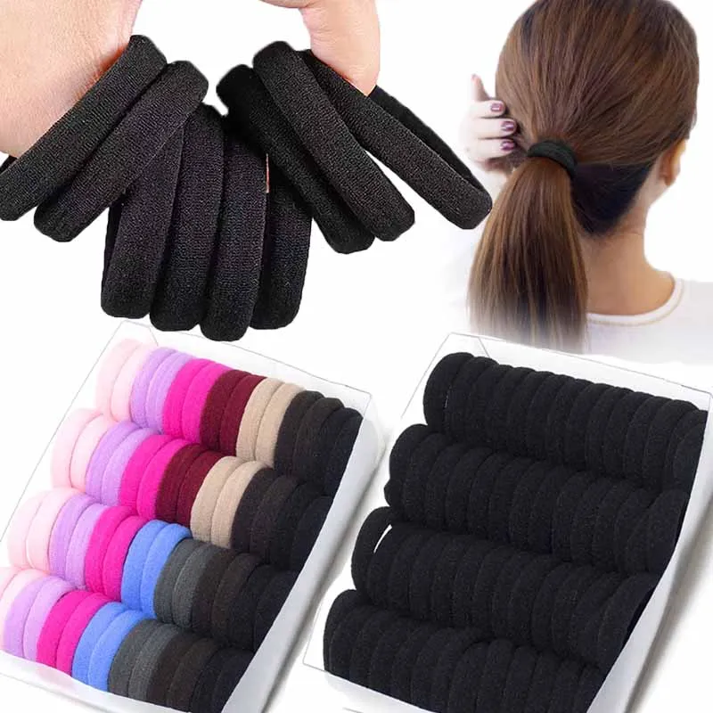 Top Trends: 100Pcs High Elastic Hair Bands For Women Girls Black Seamless Hairband Rubber Ties Ponytail Holder Scrunchies Hair Accessories Shoppable Styles